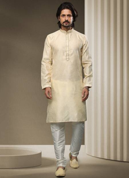 Cream Colour Ethnic Wear Mens Jacquard silk Kurta Pajama Collection 1535